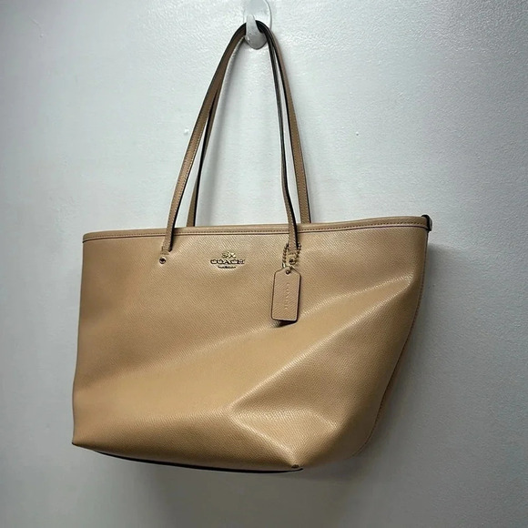 Coach Jetset Large Tote Bag Shoulder Purse Crossgrain Leather Peachy Beige Tan - Picture 5 of 12